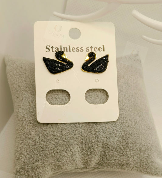 Black Trendy Zircon Ear Studs
