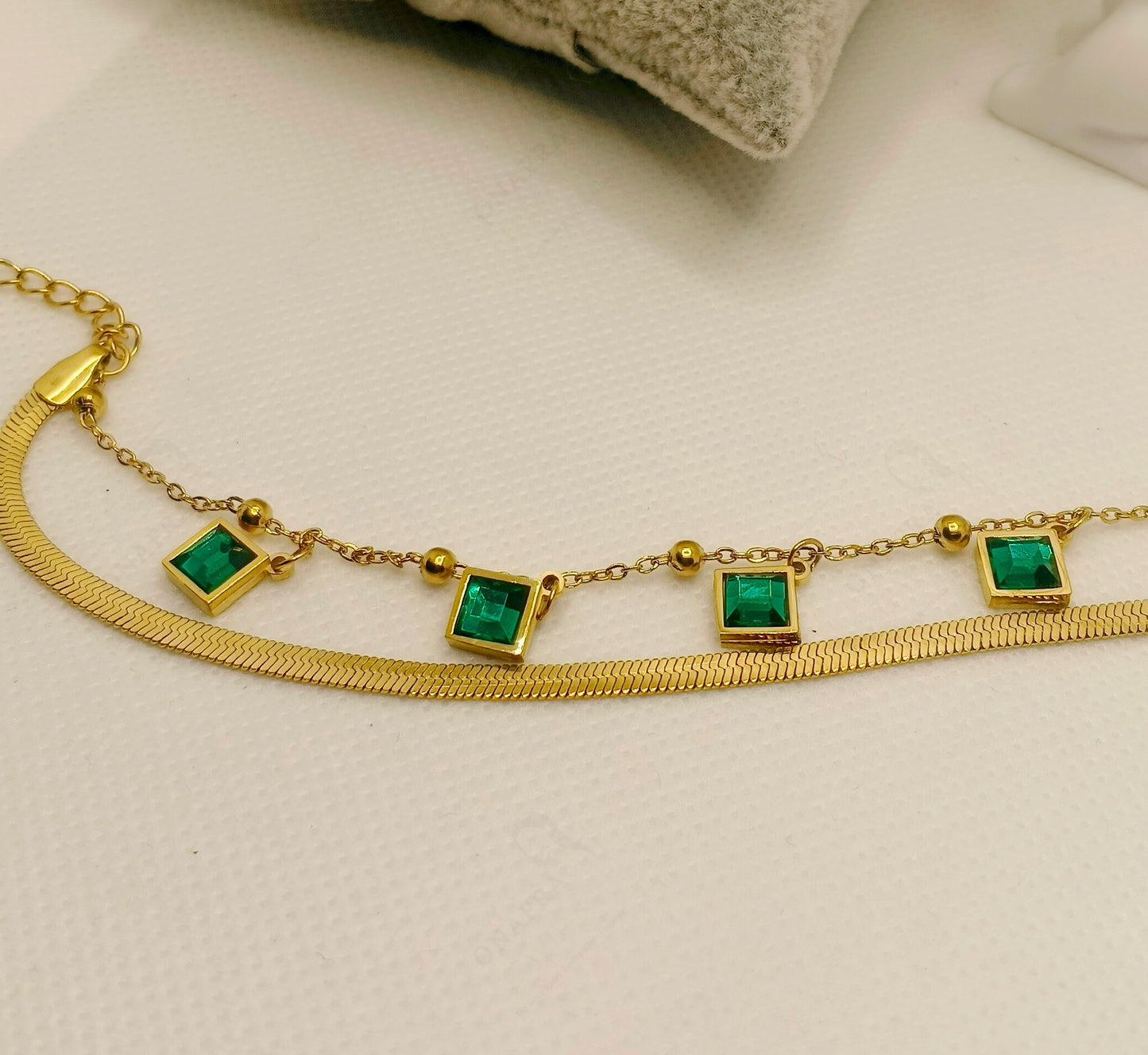 Trendy Green Zircon Stainless Steel Chain Bracelets