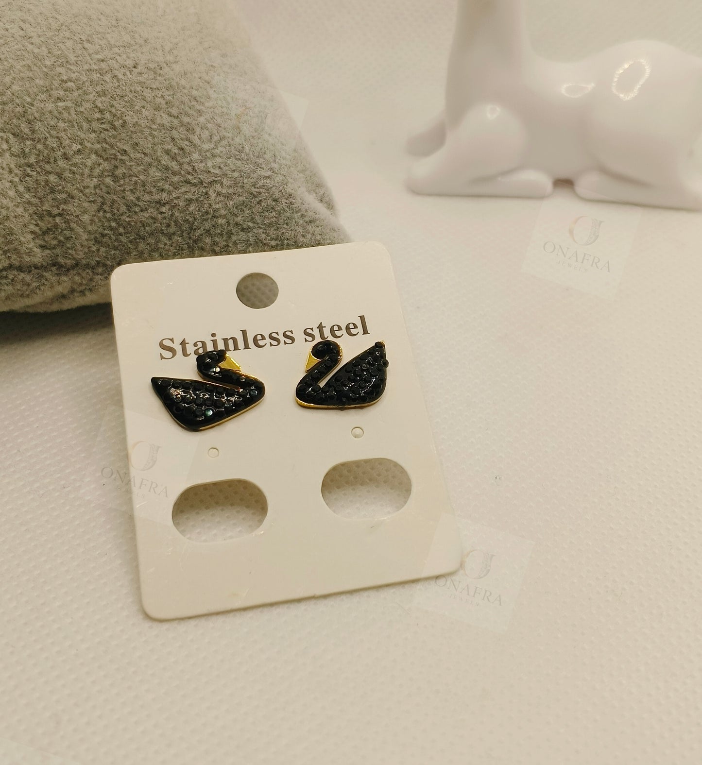 Black Trendy Zircon Ear Studs