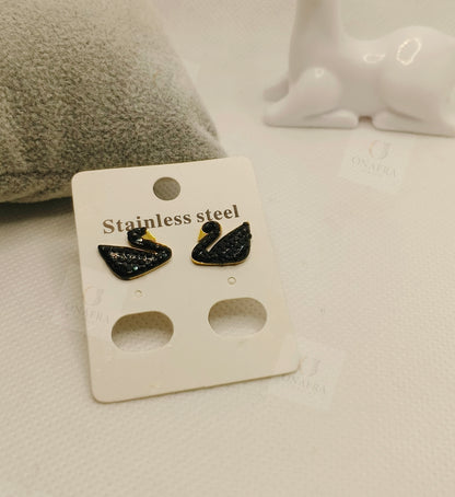 Black Trendy Zircon Ear Studs