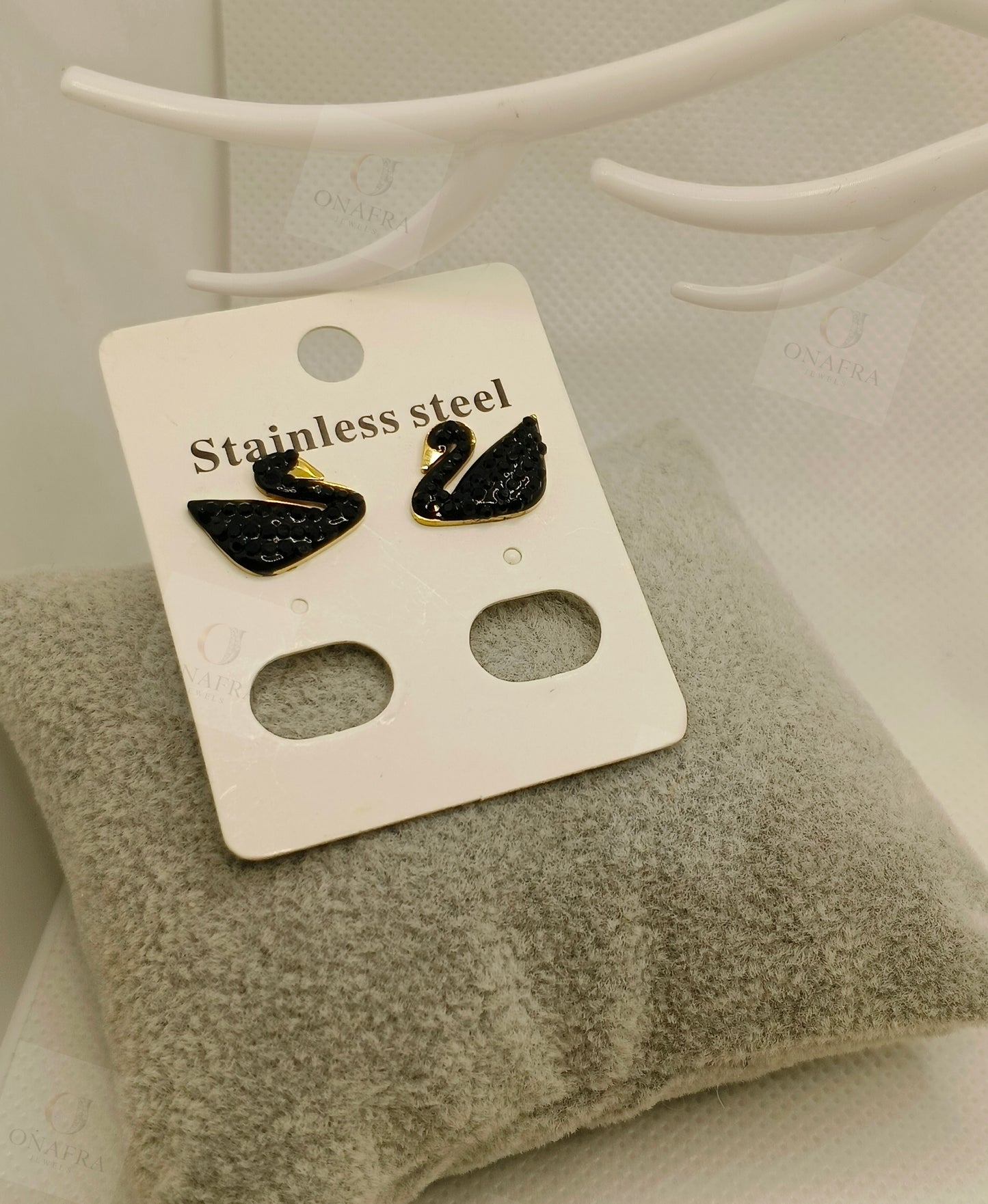 Black Trendy Zircon Ear Studs